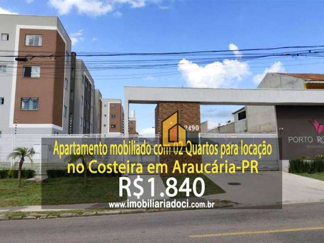 Apartamento mobiliado com 02 Quartos para locação no Costeira em Araucária-PR  - Locação por R$1.840,00