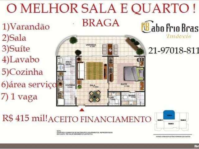 Apartamento/Novo para Venda em Cabo Frio, Braga, 1 dormitório, 1 suíte, 2 banheiros, 1 vaga
