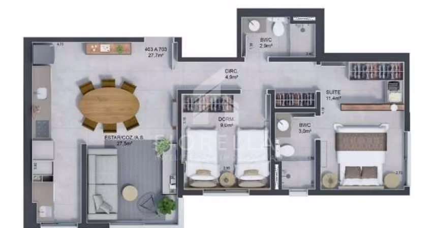 Apartamento com 02 suítes no bairro Estreito em Florianópolis / SC
