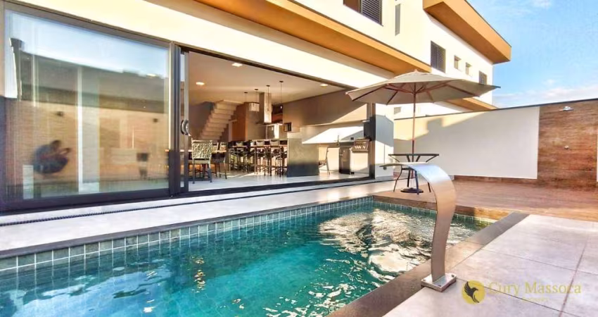 Mobiliada e Moderna! Magnífico sobrado com 220m², piscina, 3 suítes e parcialmente mobiliado, à venda por R$1.769.900 - Cond. Central Parque -Salto/SP