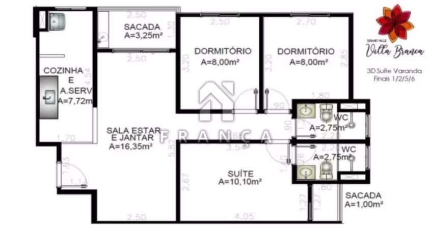 APARTAMENTO COM 3 DORMITÓRIOS SENDO 1 SUÍTE - VILLA BRANCA - JACAREÍ