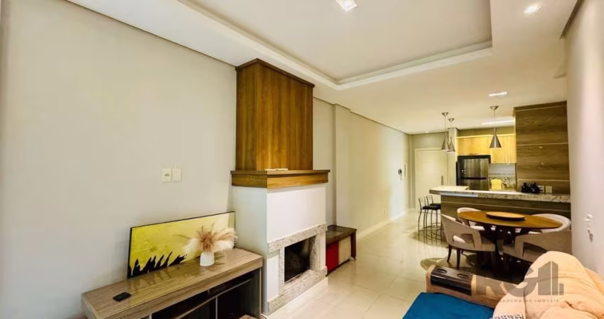 Apartamento mobiliado,apenas 900 metros do Zaffari Hienópolis,  de 73 m 2 privativos, 02 Dormitórios sendo uma suíte,  Living Integrado com a área gourmet com churrasqueira e lareira,com ar condiciona