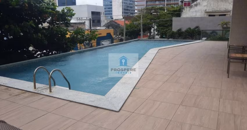 Apartamento quarto e sala na Barra com  vista mar, banheiro, varanda, área de serviço, acabamento em porcelanato, piscina, 1 vaga de garagem.