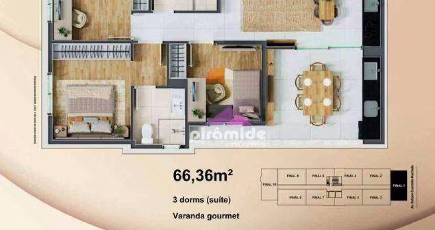 Apartamento com 3 dormitórios à venda, 66,36 m² por R$ 550.000 - Bairro da Floresta - São José dos Campos/SP