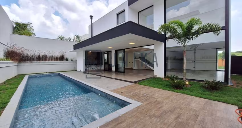 Residência de alto padrão em condomínio fechado em Campinas-SP, Alphaville Dom Pedro: 3 quartos, 3 suítes, 3 salas, 5 banheiros, 4 vagas de garagem, 374,47 m².