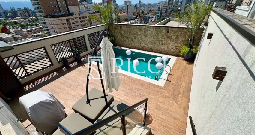Cobertura de luxo no Gonzaga, Santos-SP: 3 quartos, 2 suítes, 4 salas, 5 banheiros, 5 vagas de garagem, 303m².