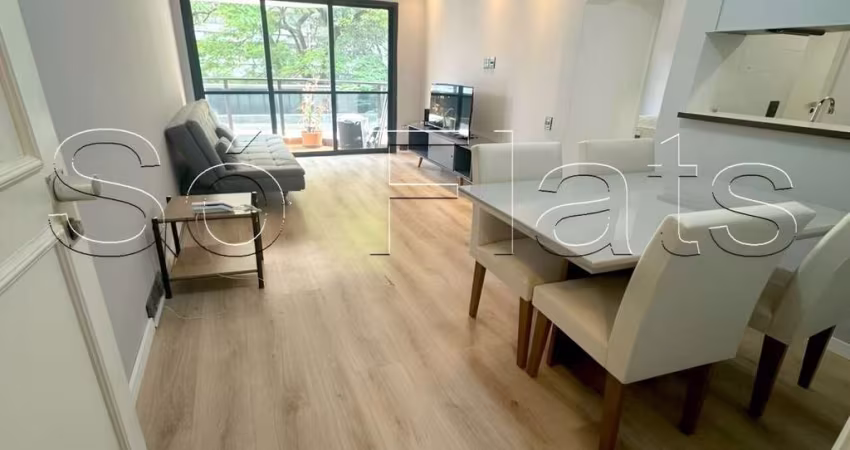 Flat totalmente mobiliado disponível para locação com 40m², 1 dormitório e 1 vaga.
