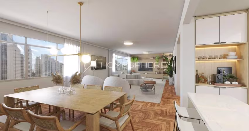 Condomínio Rio Piracicaba Higienópolis Avenida Angélica, 1777. Apartamento à venda 240m², 3 quartos, sendo 1 suíte, reformado, planta quadrada e bem distribuída, projeto Cecília Hayashi