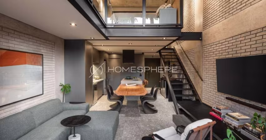 Condomínio Loft Sao Paulo V Rua Amália de Noronha, 525 - Pinheiros. Venda apartamento tipo loft com 124 m², Projeto FJ55 Arquitetos + Renato Santoro, 1 suíte, terraço gourmet com piscina e 2 vagas no 