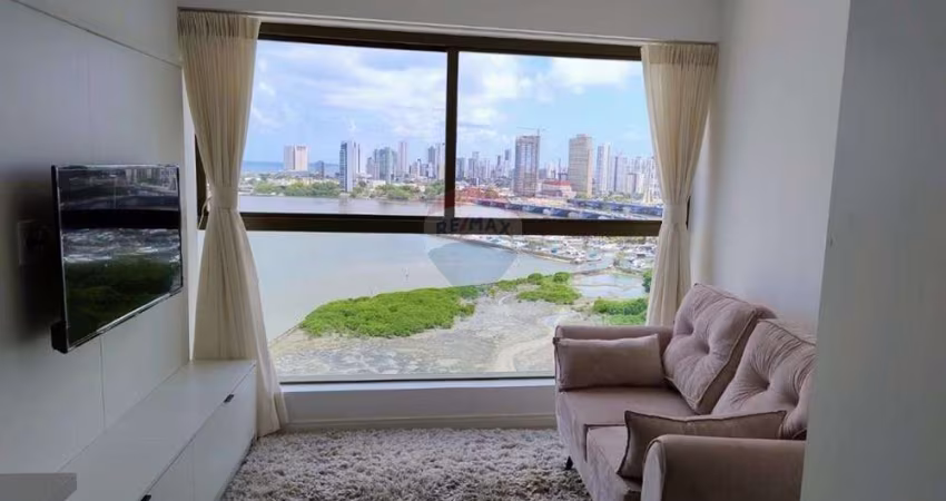 Flat mobiliado com 42m², andar alto e nascente.