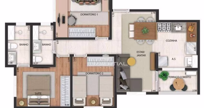 Apartamento | 3 dormitórios | 68 m² | R$ 519.000 - NAU VIVENDAS -Bairro: Universitário - São José do Rio Preto/SP