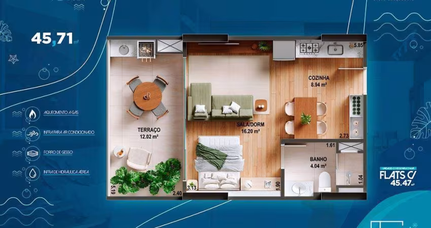 Apartamento à venda em Praia Grande, Tupi, com 1 quarto, 45,71m²