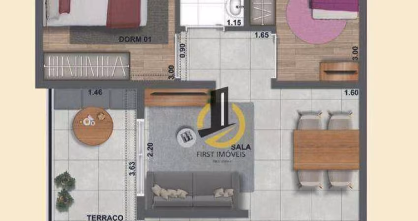 Apartamento à venda no Condomínio Único Santo André - 42m² - 2 dormitórios - 1 banheiro - cozinha - varanda - 1 vaga