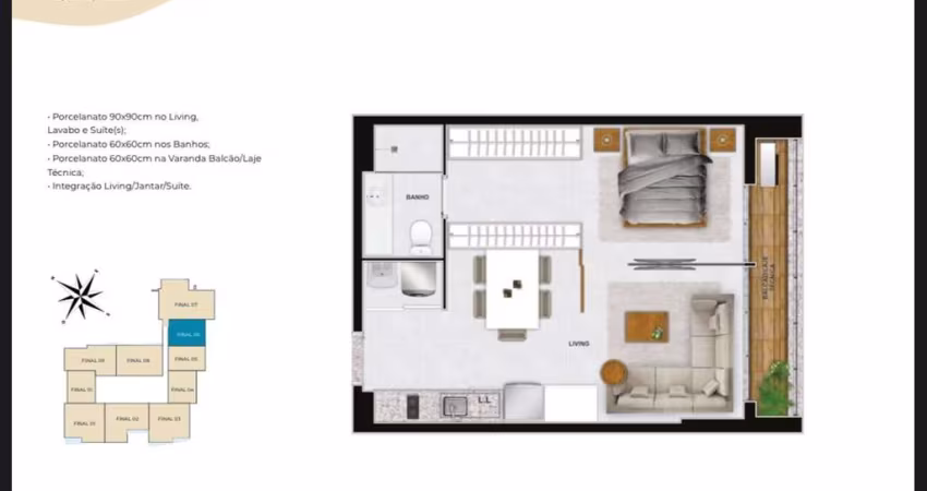 Ágio Azure Marista 50m2  Ágio Apartamento com 1 Quarto(s) e 1 banheiro(s) à Venda, 50 por R$ 565.000 no setor Setor Marista VN24829