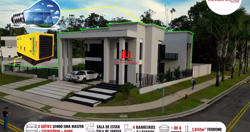 Alphaville Manaus 2, Mansão de esquina Mobiliada, 1.042,20m², Energia solar, Gerador, 3 suítes