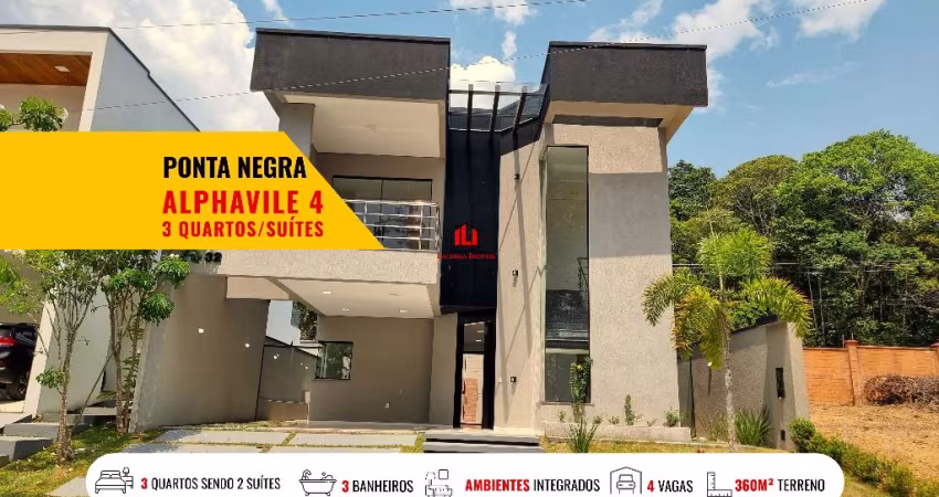 Alphaville Manaus 4, Casa Duplex 3 quartos sendo 2 suítes e 1 semisuíte, 4 vagas, piscina, 360m²