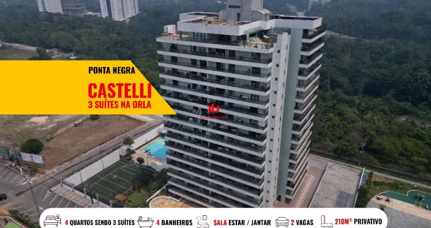 Castelli, Apartamento com 4 quartos sendo 3 suítes semimobiliado, Nascente, 2 vagas cobertas, 210m²
